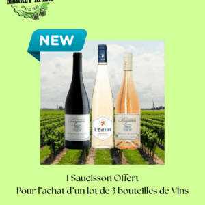 Lot de 3 bouteilles de vins (3x75cl) 1 saucisson offert